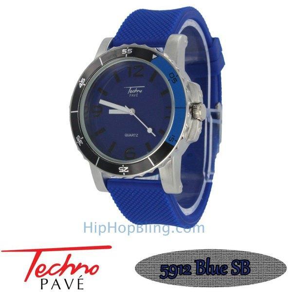 Techno Pave Sport Silver Blue Rubber Watch