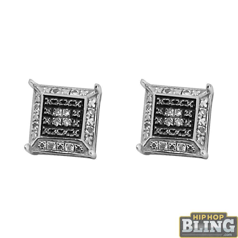 Black and White Diamond Box Bling Earrings
