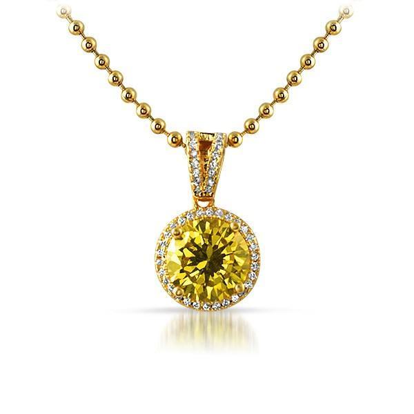 .925 Silver M Round Yellow Gem Gold Bling Pendant
