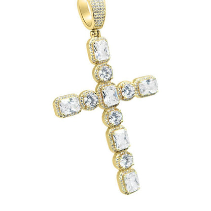 .925 Silver Emerald and Round Cut CZ Gold Cross