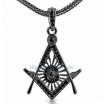 Free Mason Masonic Black Bling Pendant & Chain Small