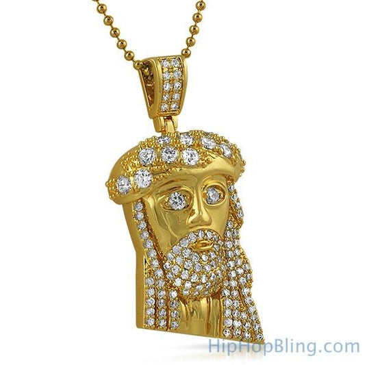 Gold Mini Jesus Piece Big Stone Crown