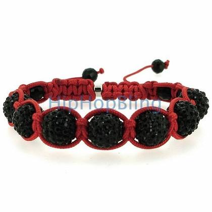 Jet Black Red Rope Disco Ball Bling Bling Bracelet