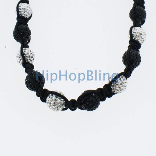 Premium Black & White Disco Ball Necklace Black Rope