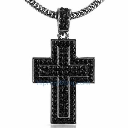 Quad Bling Black Cross Hip Hop Chain Small