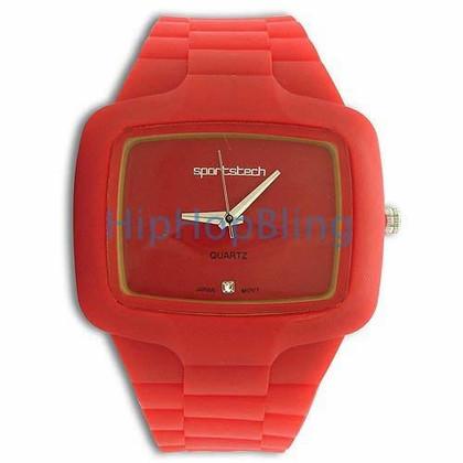 Red Rubber Fashion Mens Watch