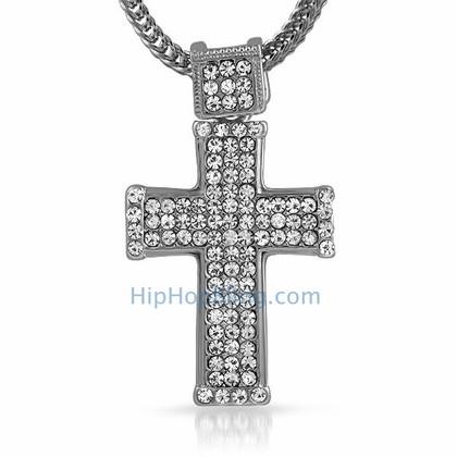 Rhodium Classic Bling Bling Cross & Chain Small