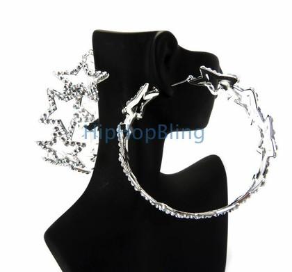 Silver Star Bling Hoop Ladies Fashion Earrings