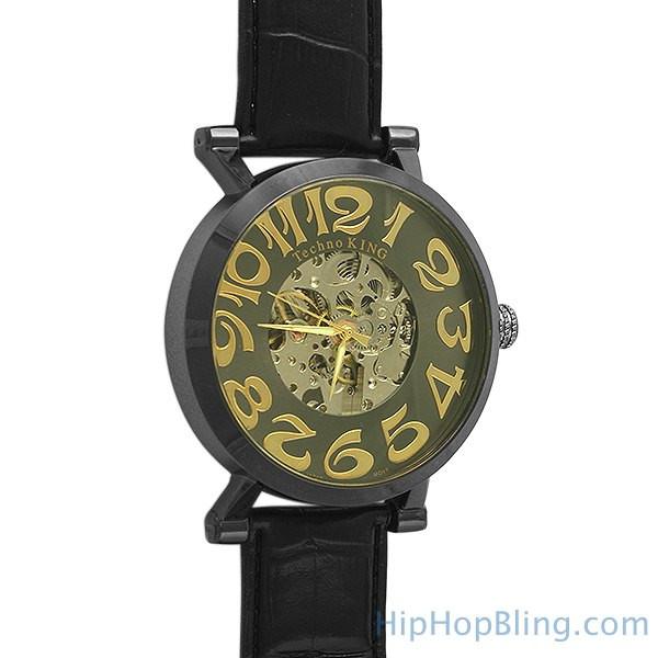 Skeleton Watch Black Leather Band
