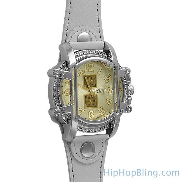 White Leather Caged Fashion Watch